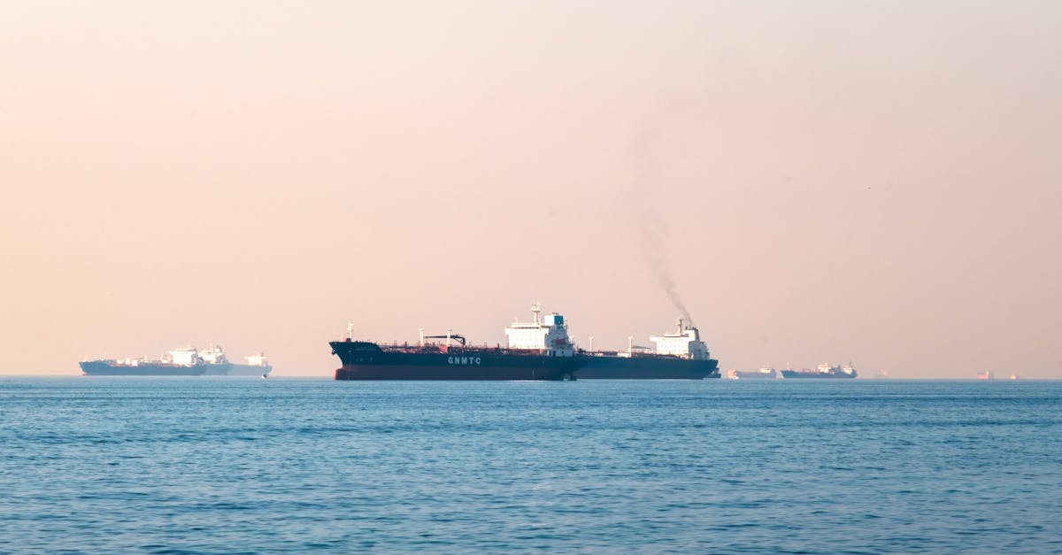 Industrial crude oil tankers under loaded draft on the open sea