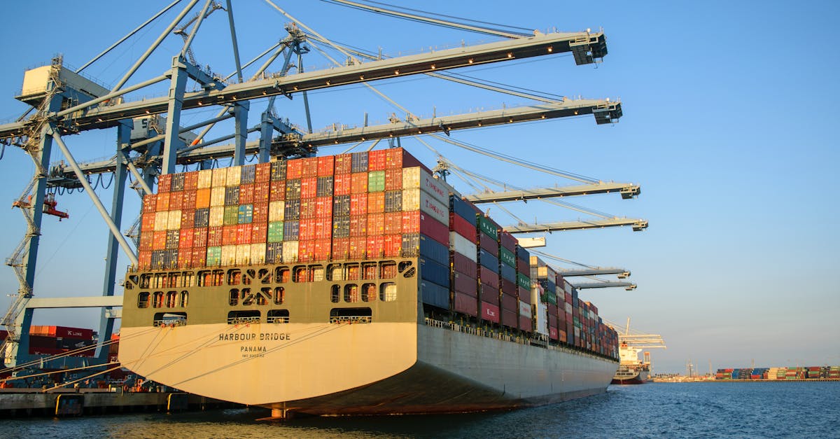 Container ship at industrial harbor, with cranes loading goods that drive the global trade flows central to US tariff policy
