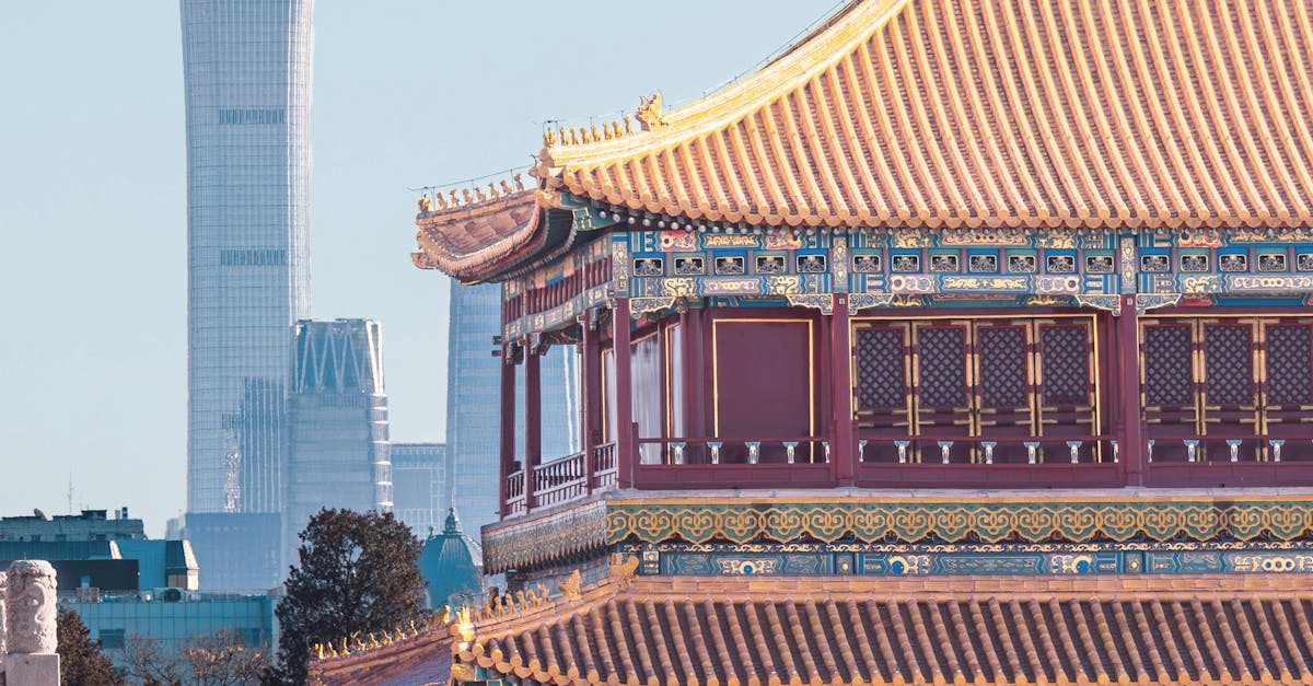 Beijing skyline showing traditional Chinese architecture against modern skyscrapers, the city where Trump is due to land on May 14 for talks with Xi Jinping
